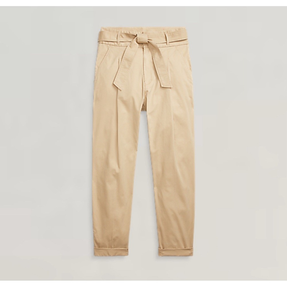 Polo Ralph Lauren Supreme Touch Chino Pants Women 10 Beige Pleated Belted Preppy